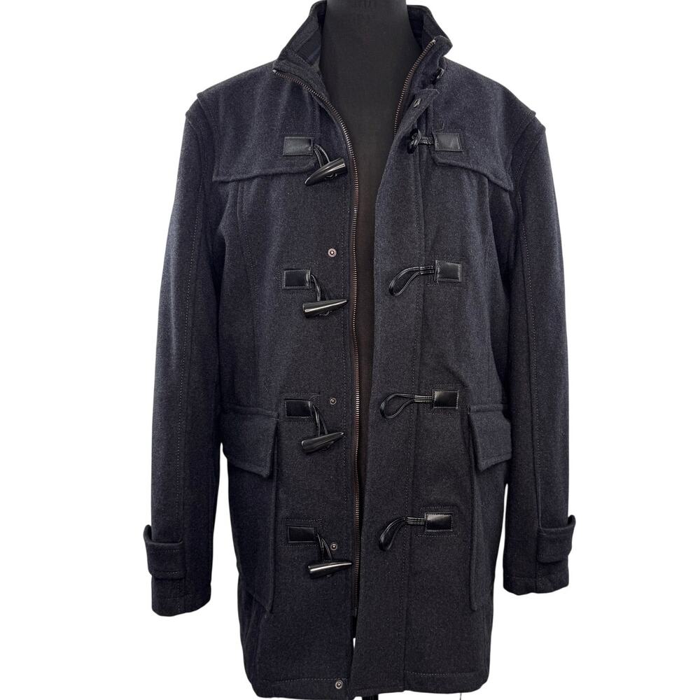 ZARA Dark Gray Duffle Coat Wool Mock Neck Long Sleeve Casual Full Zip M Medium